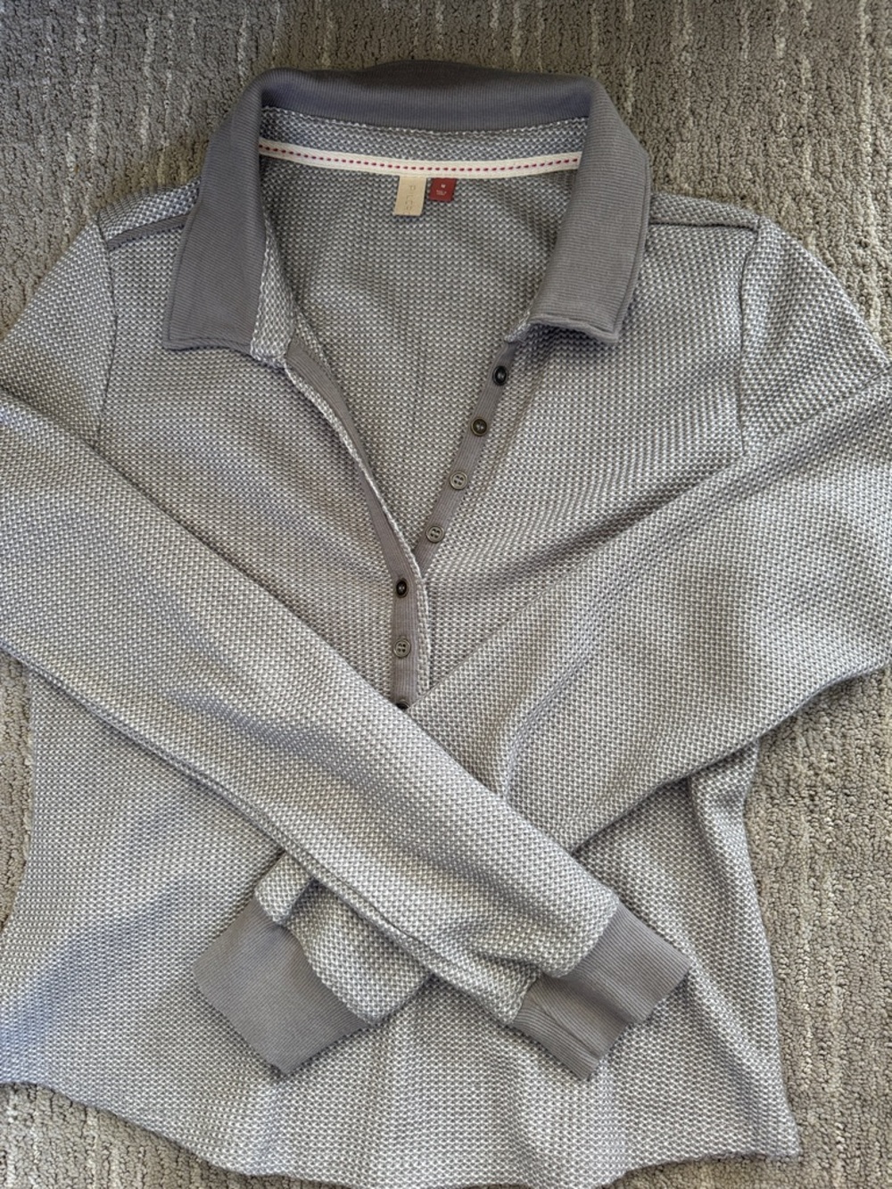 Pilcro Light Heather Gray Long-Sleeve Polo Sweater
